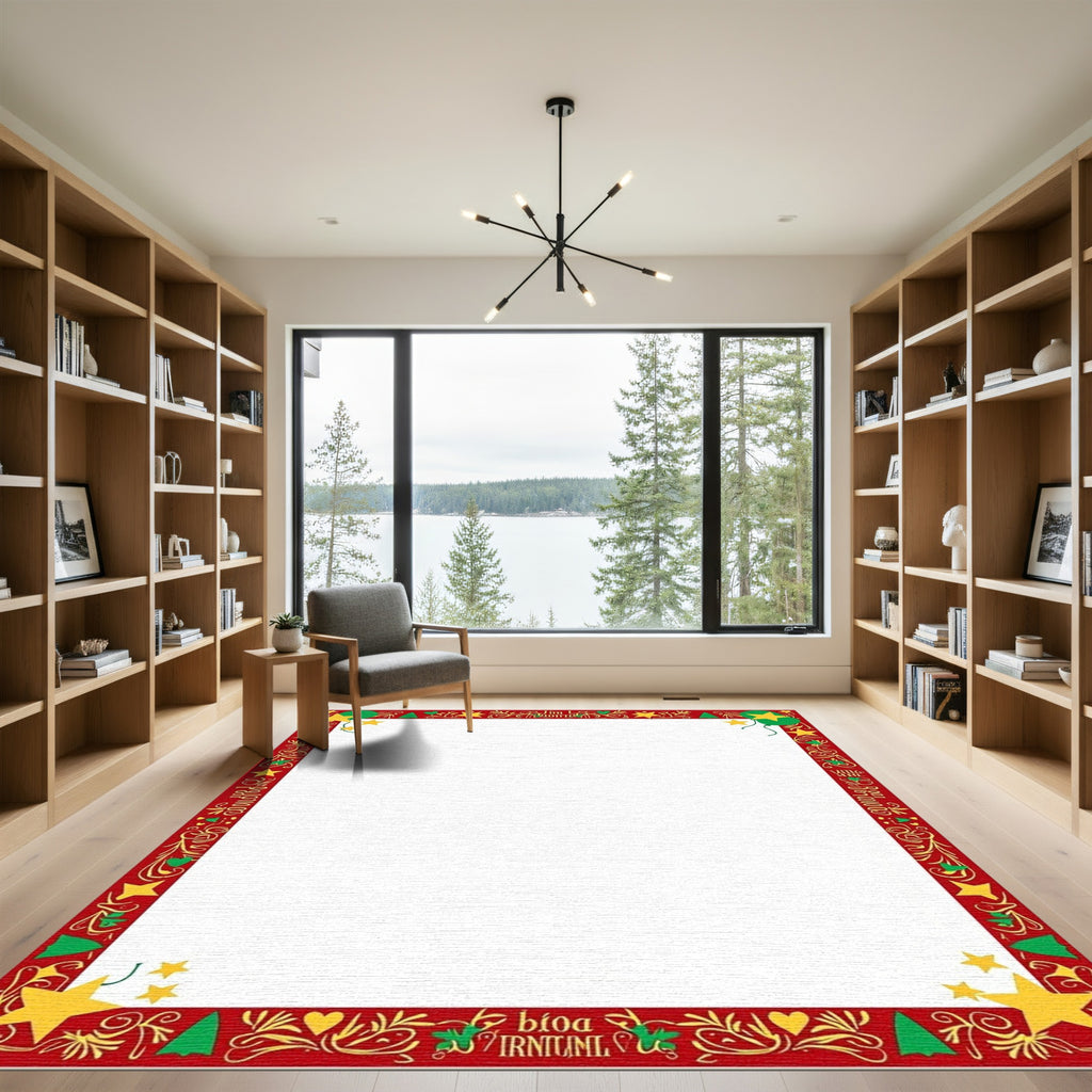 Christmas Stars and Trees Border Rug