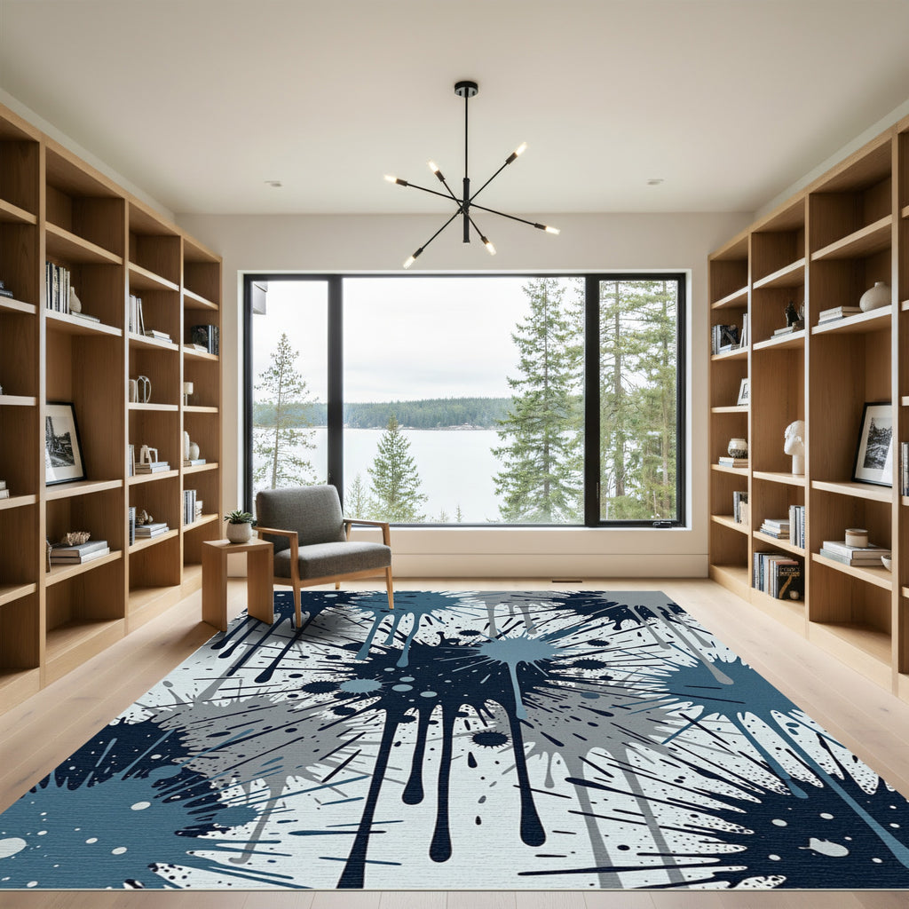 Midnight Splatter Drip Paint Rug
