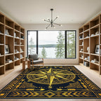 Golden Celestial Compass Geometric Art Rug