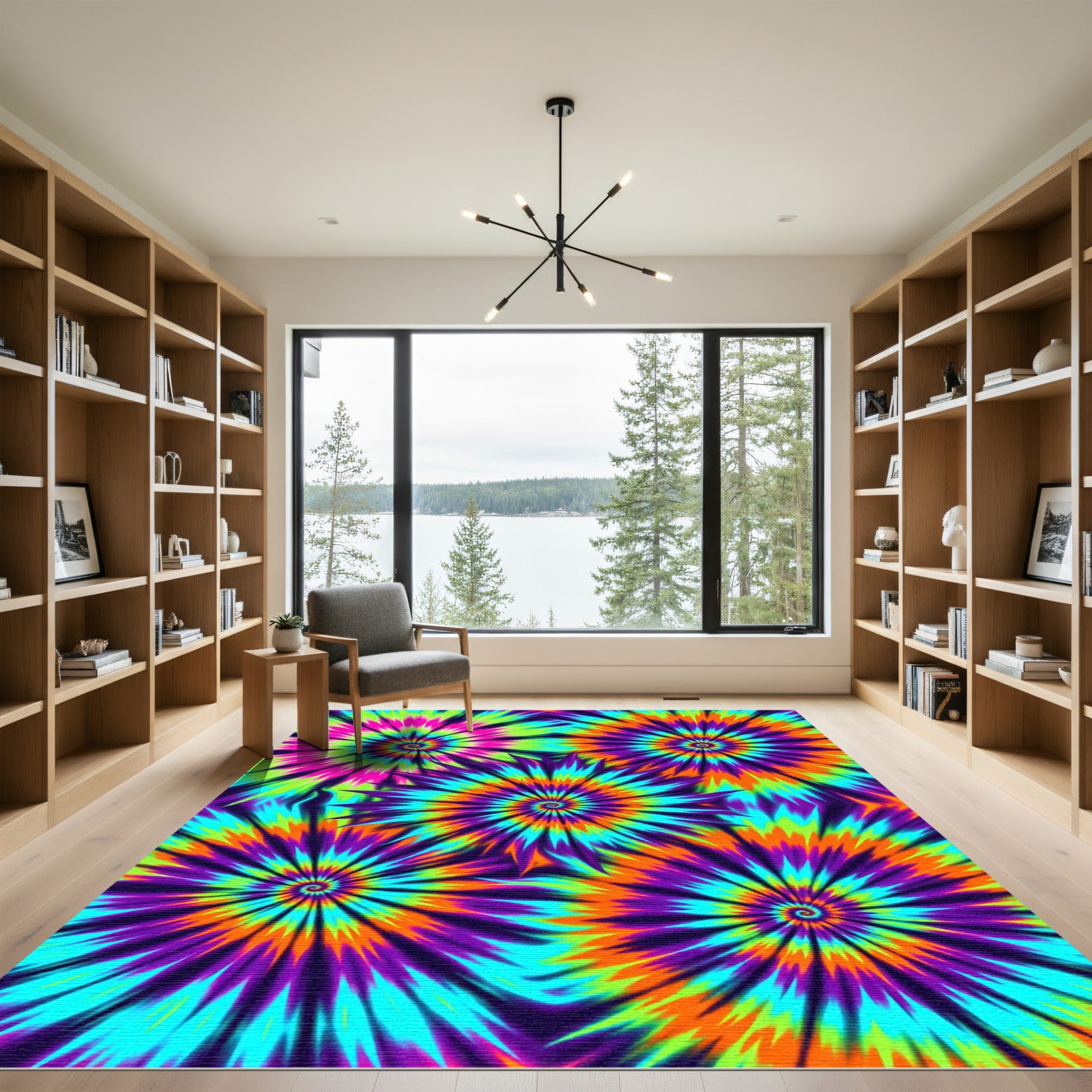 Electric Neon Psychedelic Spiral Burst Rug