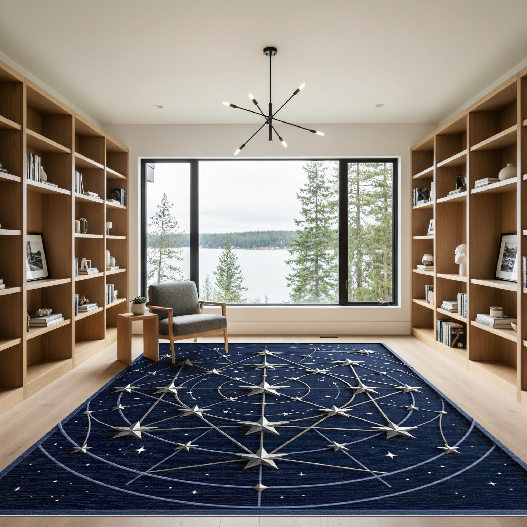 Celestial Midnight Blue Astral Geometric Rug