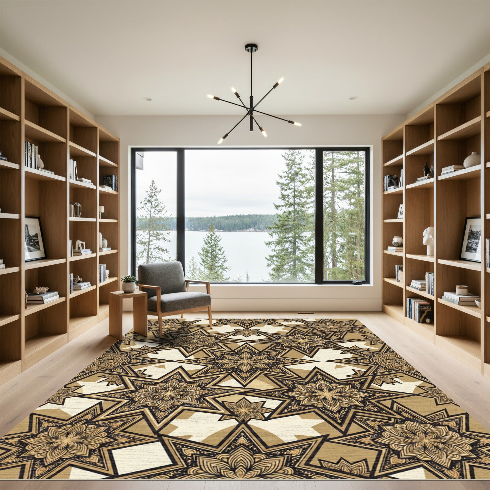 Intricate Golden Star Mandala Rug