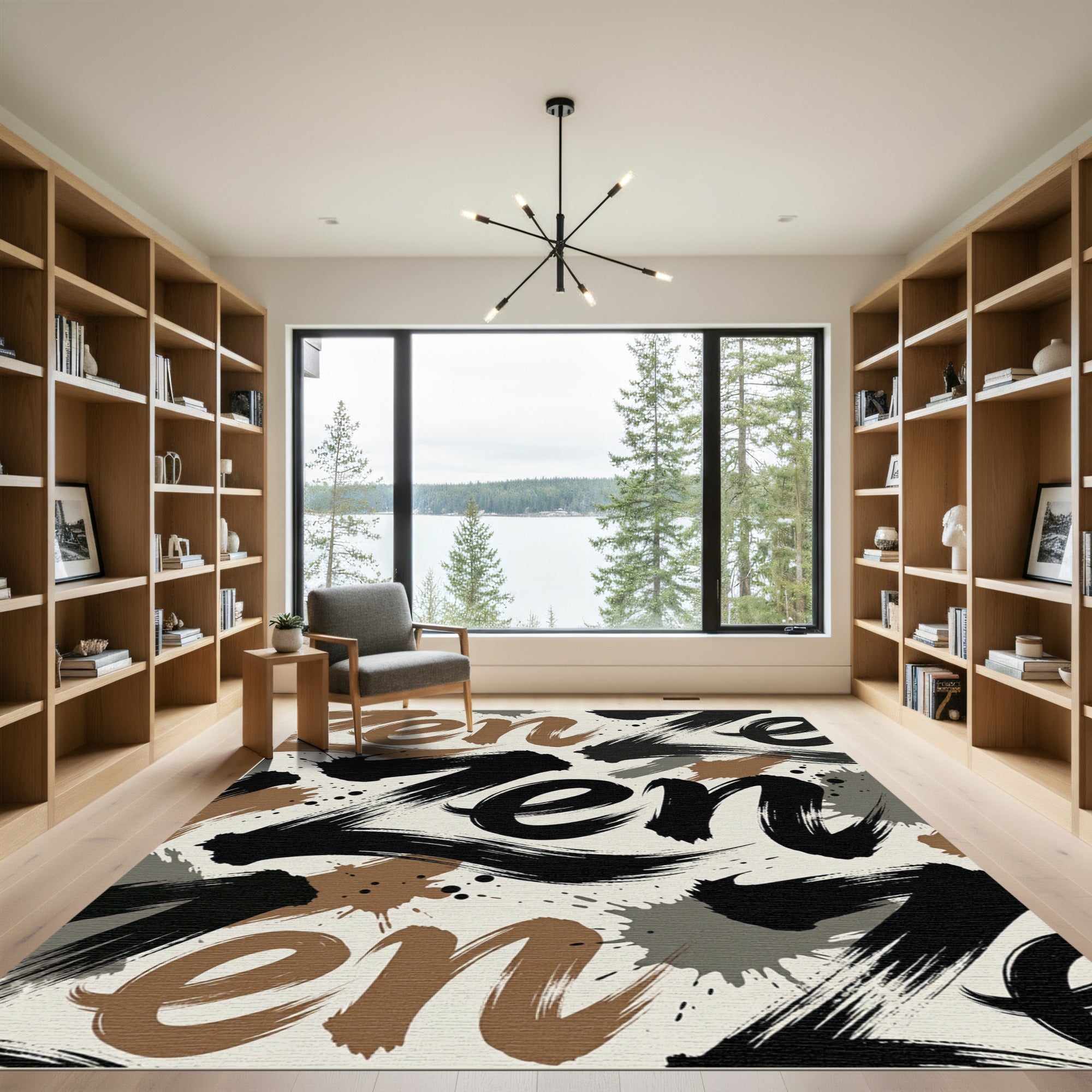 Modern Abstract Zen Brush Stroke Rug