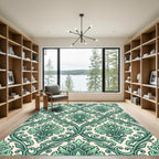 Elegant Sage Green Damask Scroll Runner Rug
