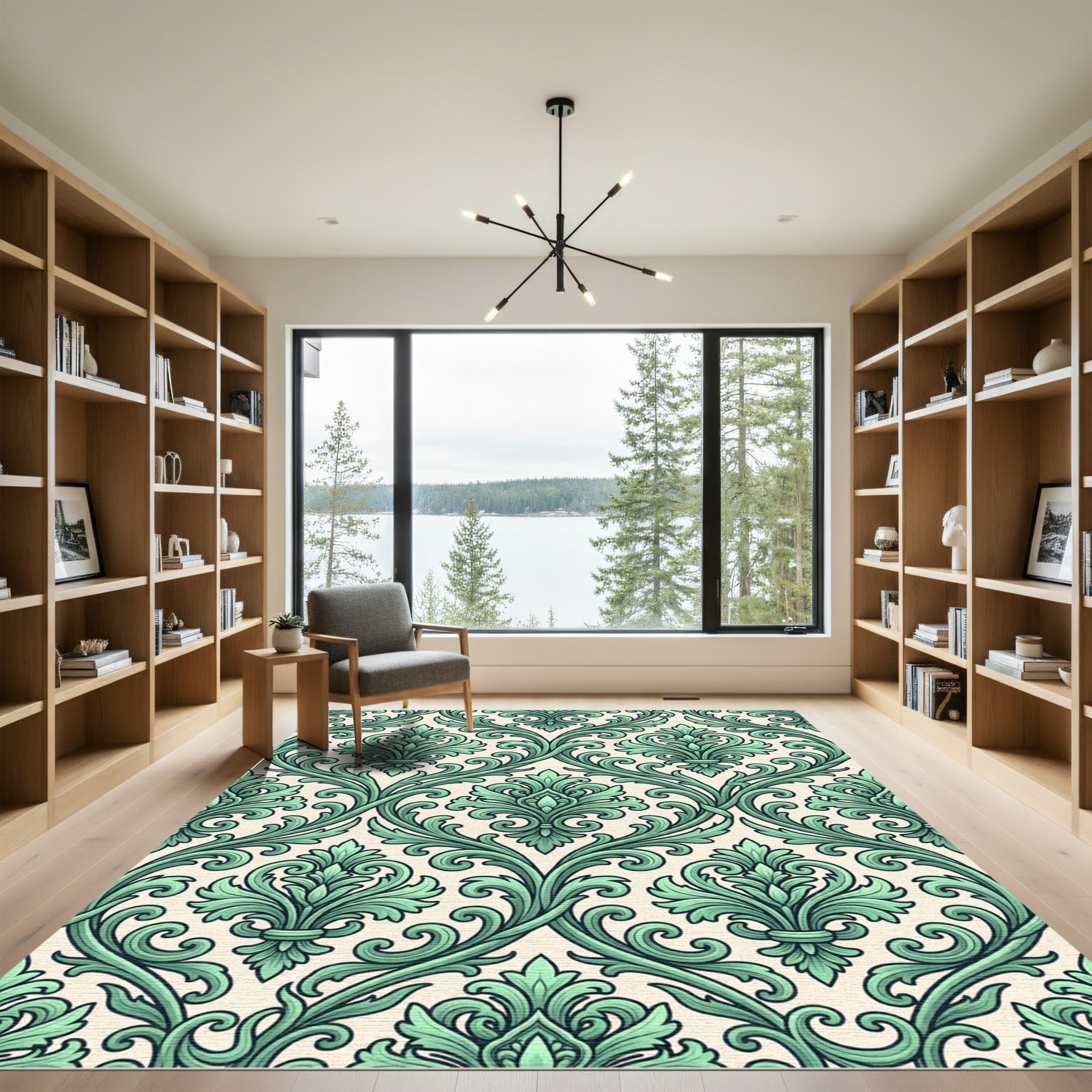 Elegant Sage Green Damask Scroll Runner Rug