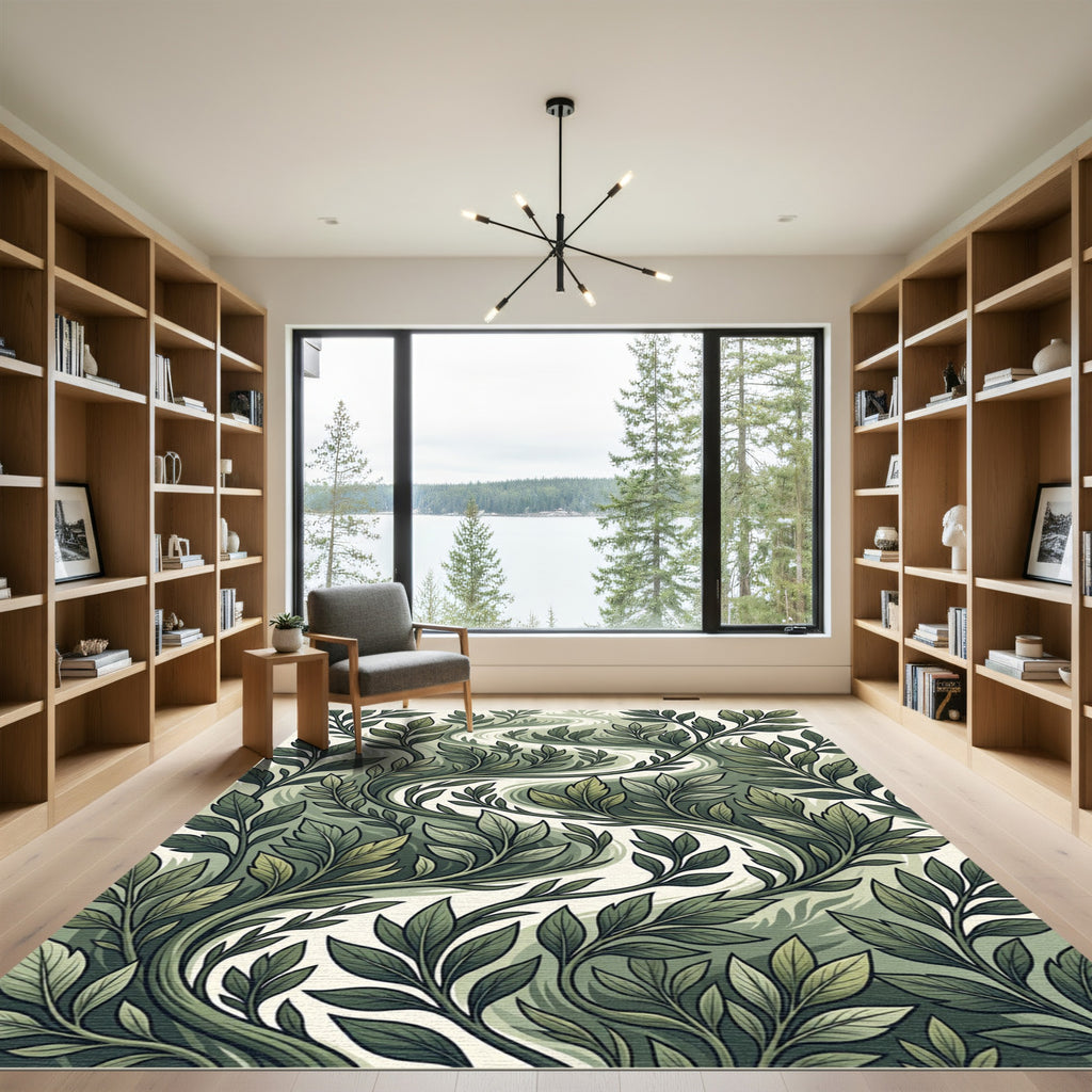 Lush Verdant Botanical Leaf Flow Rug