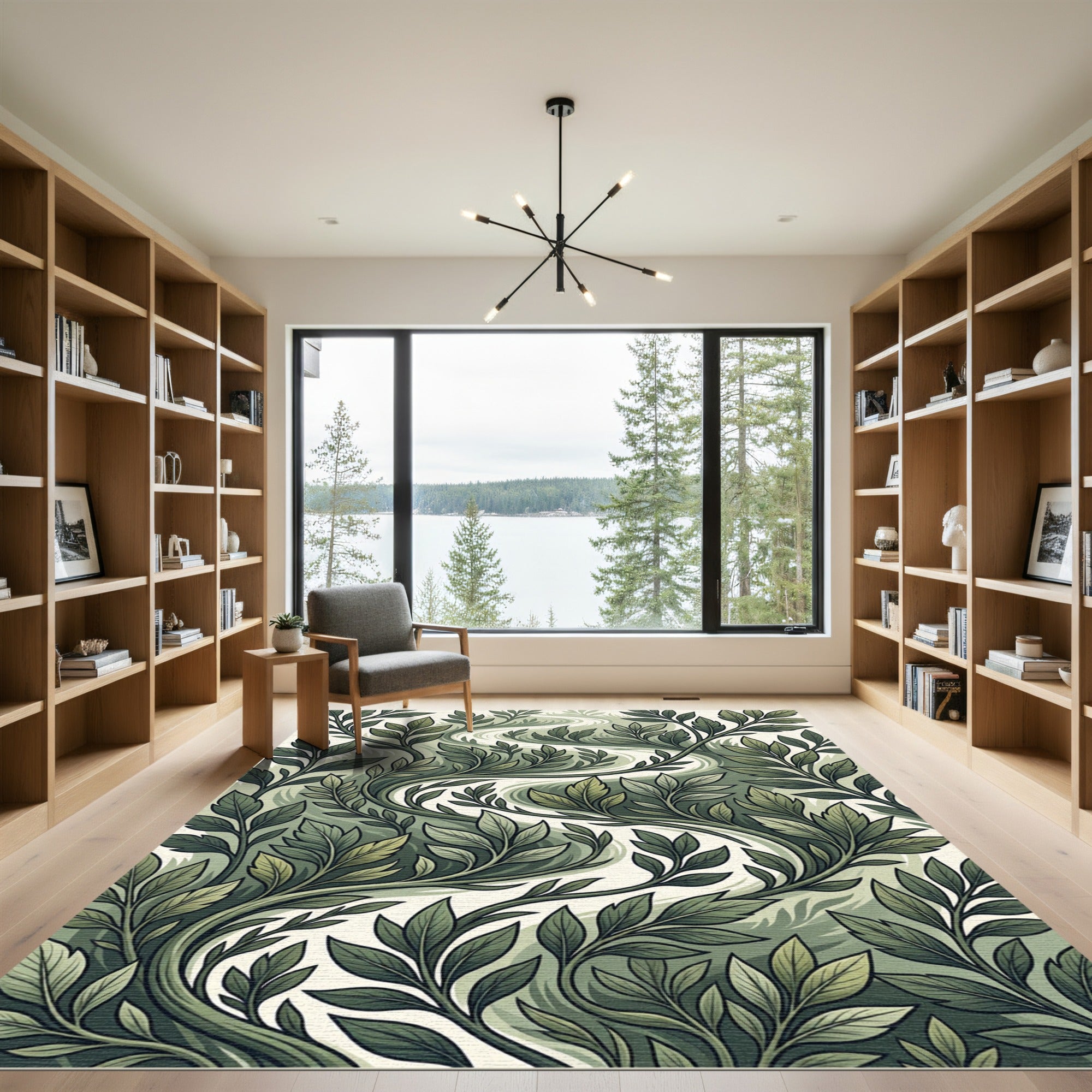 Lush Verdant Botanical Leaf Flow Rug
