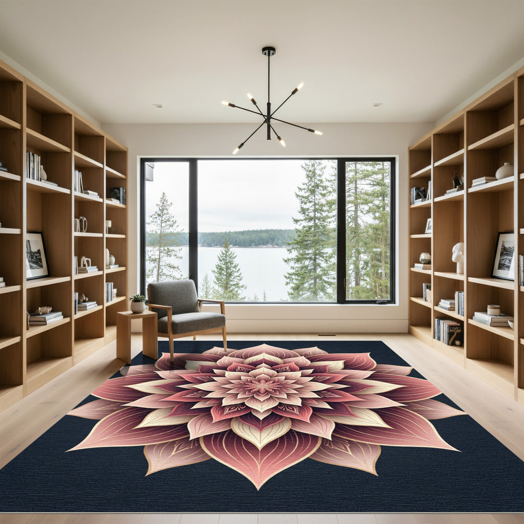 Crimson Rose Mandala Floral Rug