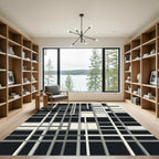 Modern Black Gray White Intersecting Lines Rug