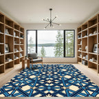 Navy Blue Geometric Star Entwined Lattice Rug