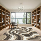 Cream and Coffee Fluid Swirl Rug