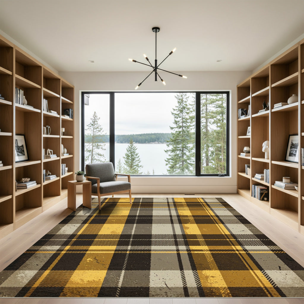 Rustic Ochre and Charcoal Plaid Rug