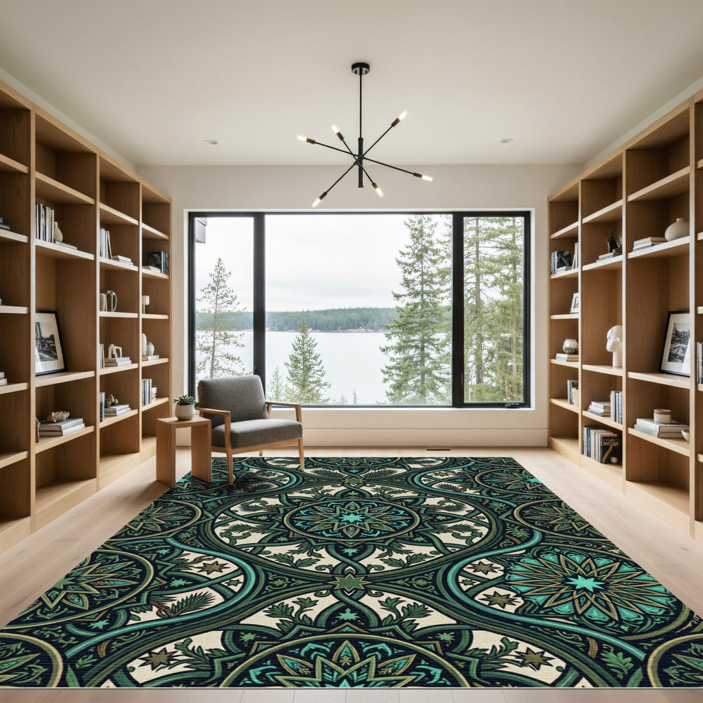Emerald Labyrinth Floral Medallion Rug