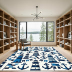 Nautical Blue Lighthouses Anchor Banner Rug