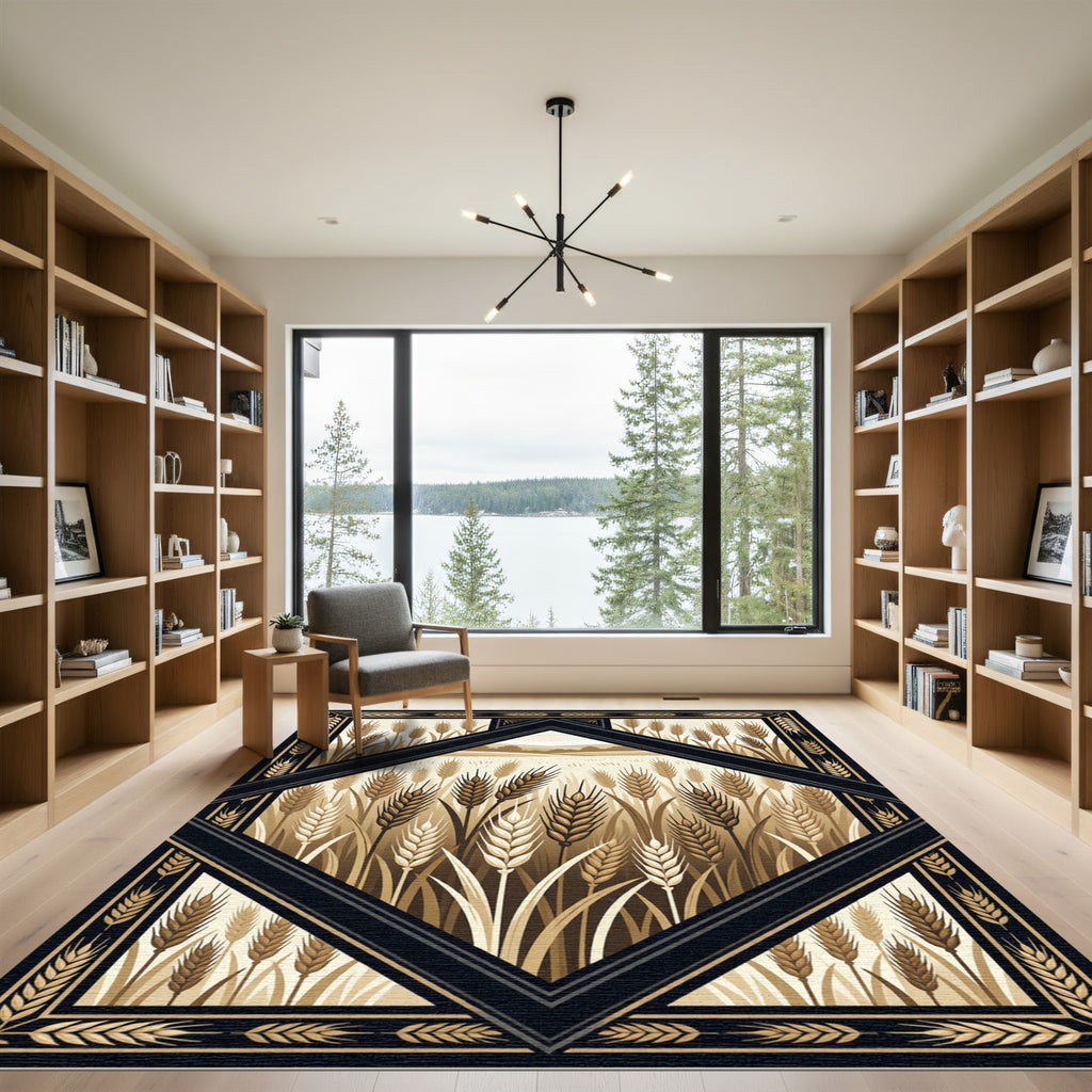 Earthy Wheat Field Diamond Border Rug