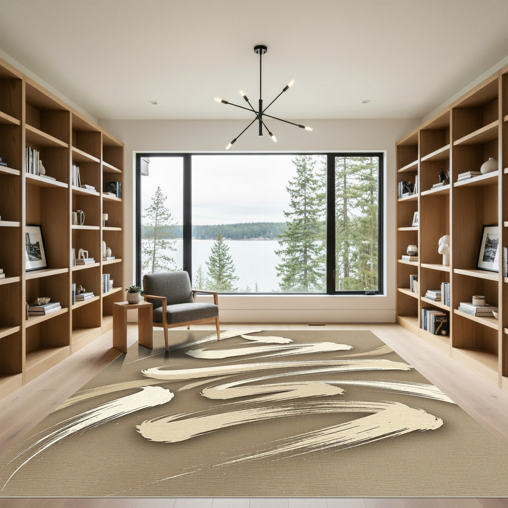 Minimalist Beige Zen Brush Stroke Rug