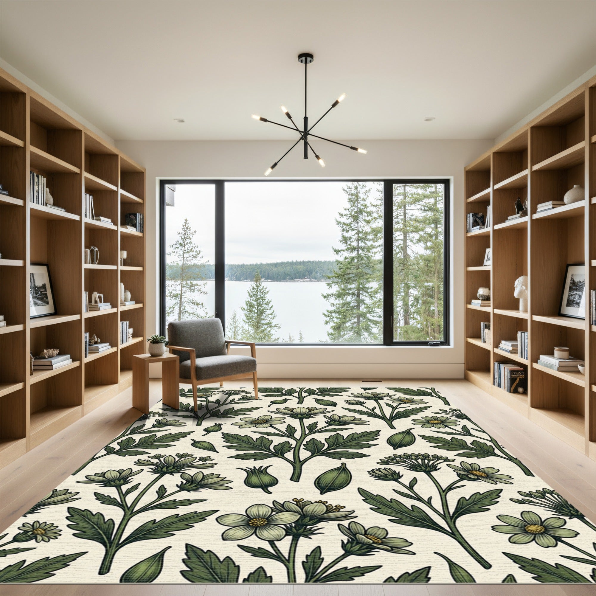 Sage Green Botanical Wildflower Meadow Rug