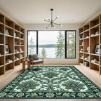 Ornate Green Floral Damask Rug