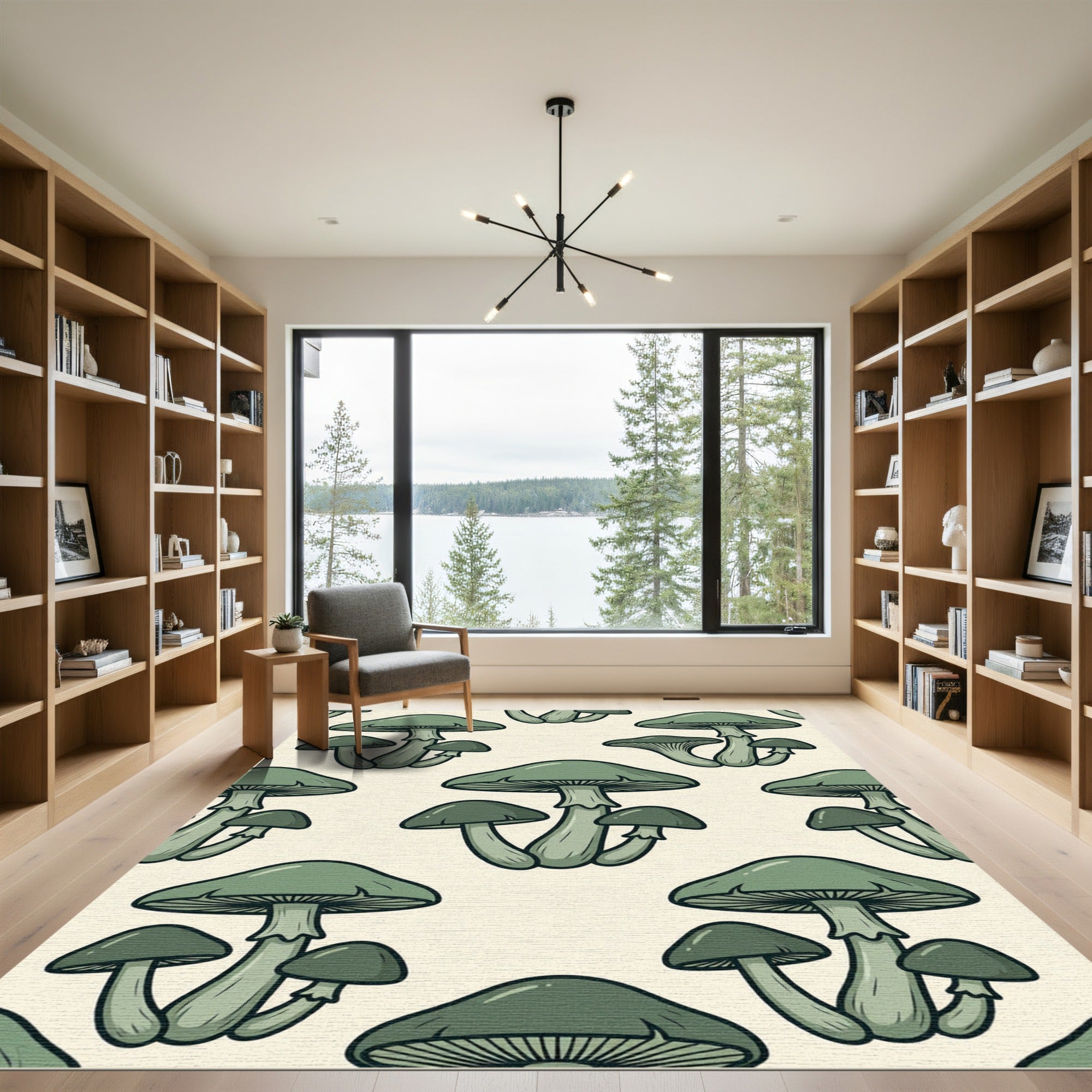 Sage Green Woodland Mushroom Forest Rug