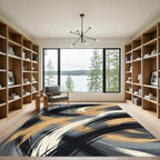 Modern Abstract Golden Swirl Rug