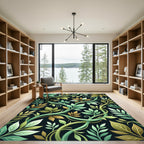 Lush Emerald Golden Vine Botanical Rug