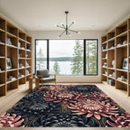 Elegant Blush and Charcoal Chrysanthemum Floral Rug