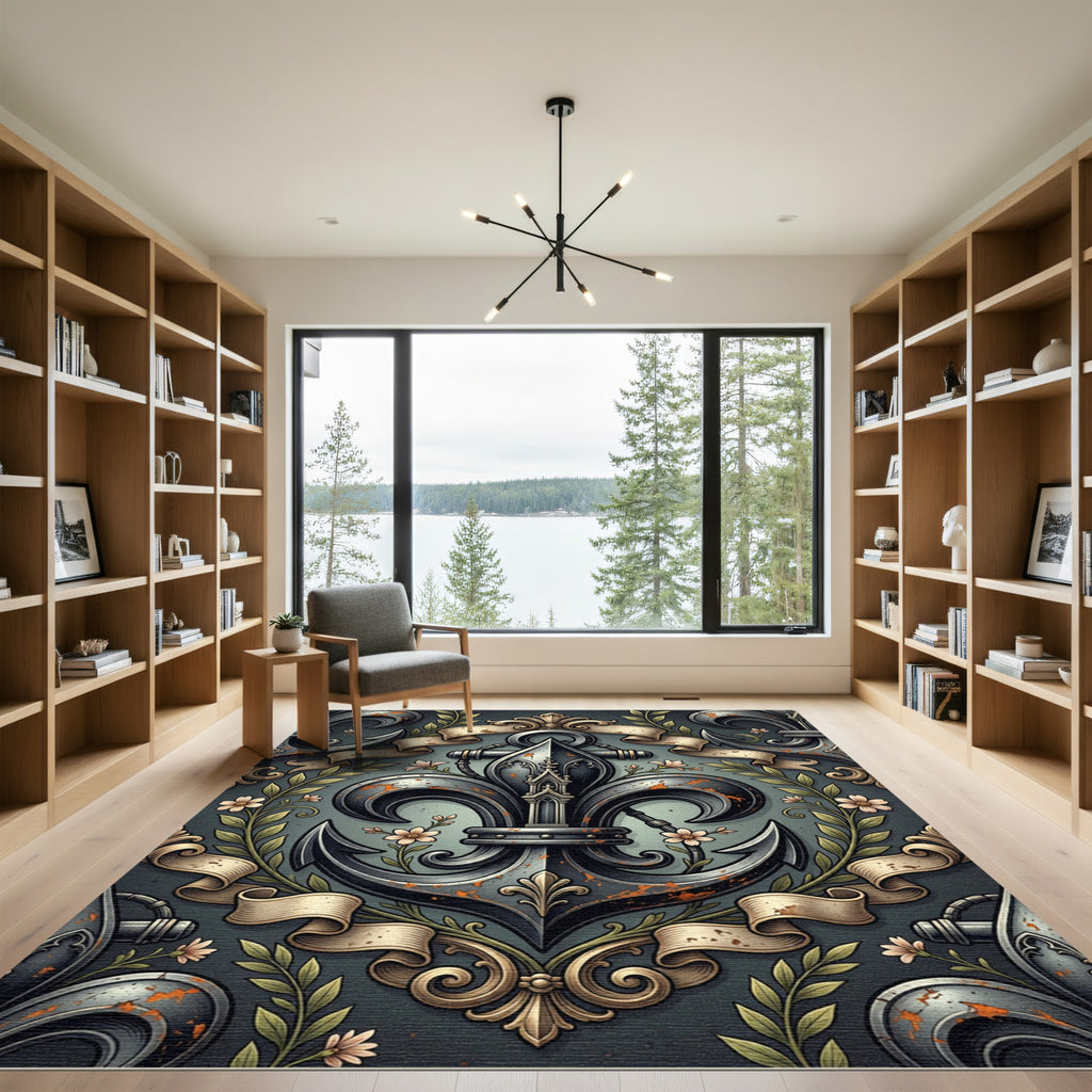 Gothic Anchor Fleur-de-lis Sage Rug