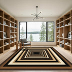 Modern Brown Beige Concentric Rectangular Tunnel Rug