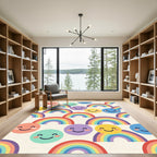 Cheerful Rainbow and Smiley Face Art Rug
