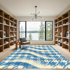 Blue Cream Houndstooth Wave Rug