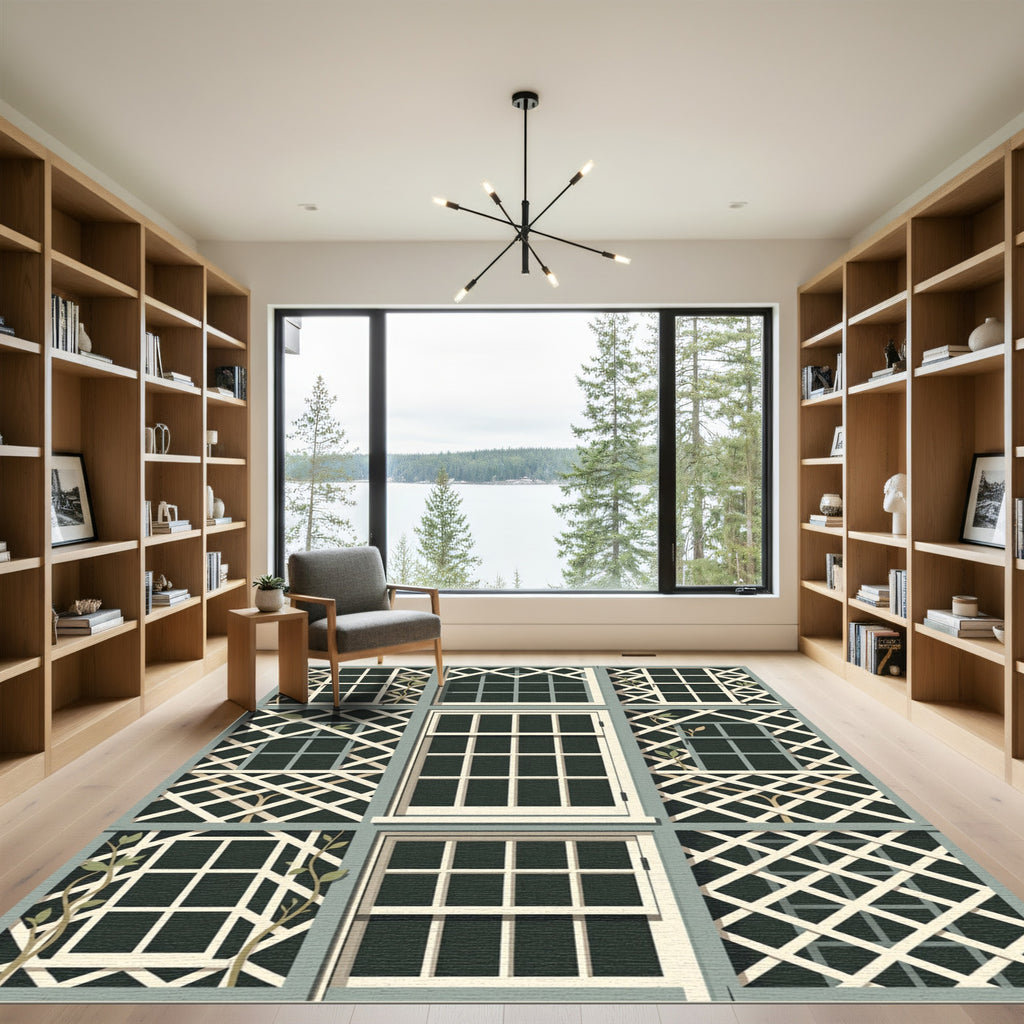 Sage Green Lattice Trellis Square Grid Rug