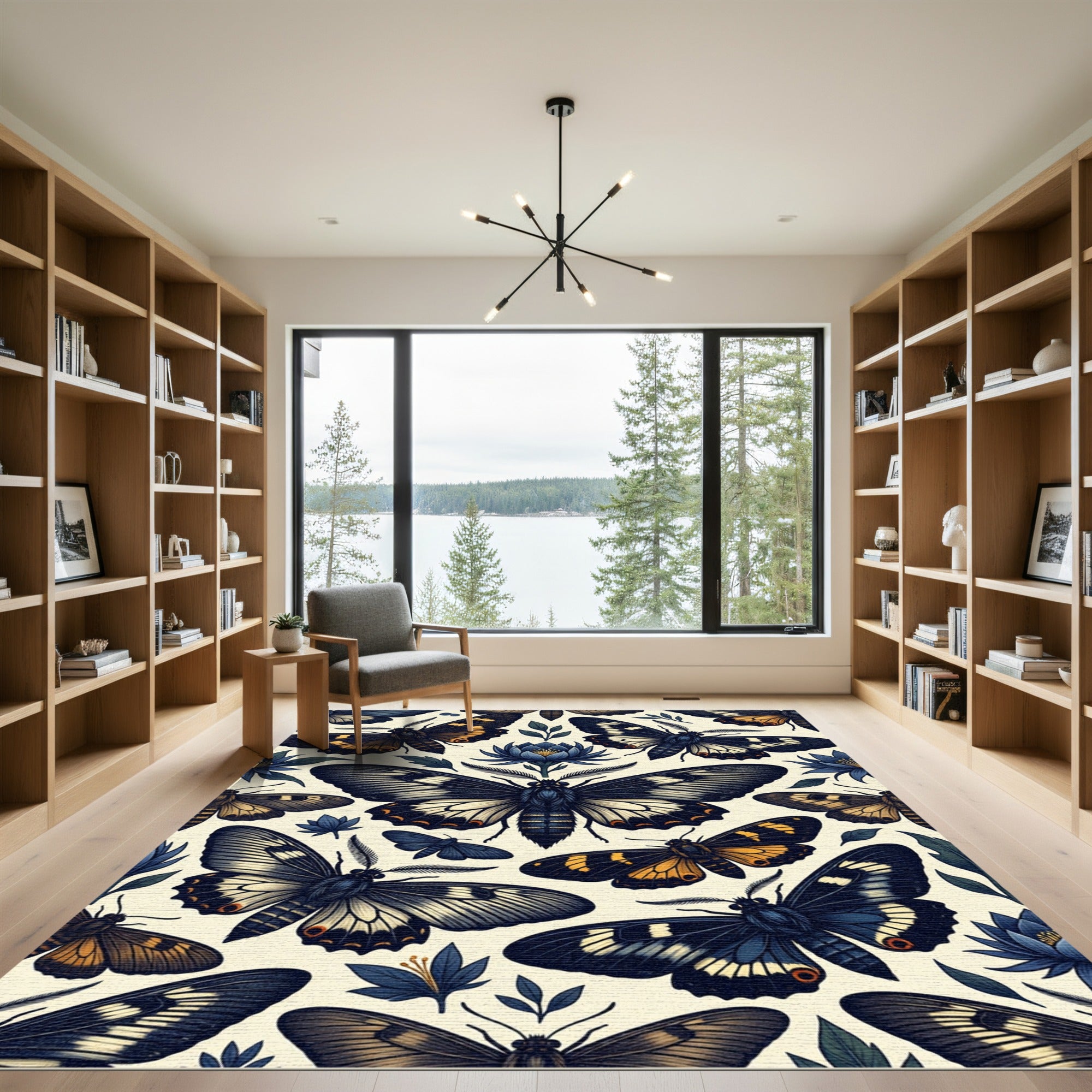 Celestial Midnight Butterfly Blue Lotus Rug