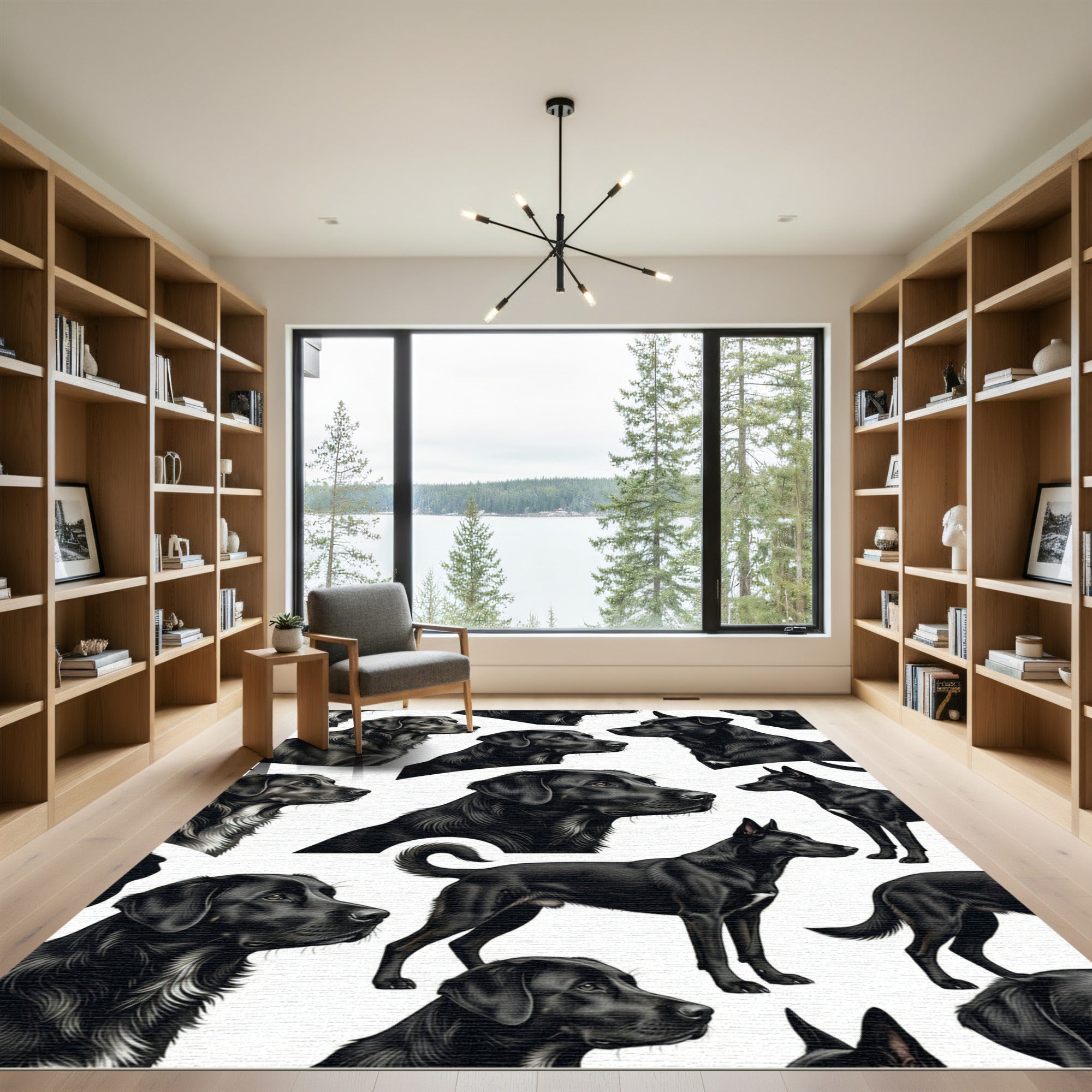 Elegant Black Labradors Illustration Art Rug