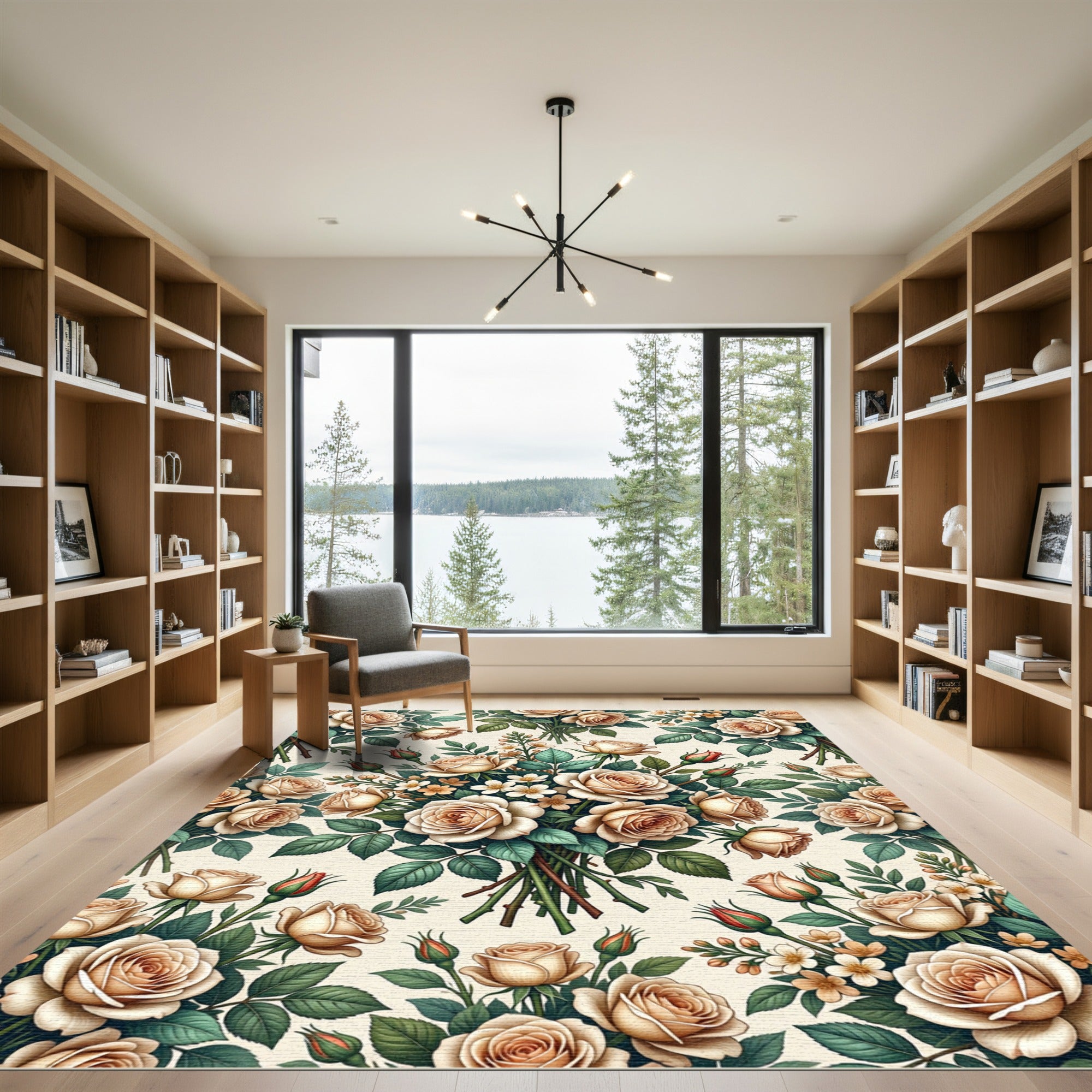 Elegant Cream Rose Bouquet Floral Rug