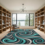 Aquamarine Gray Swirl Abstract Rug