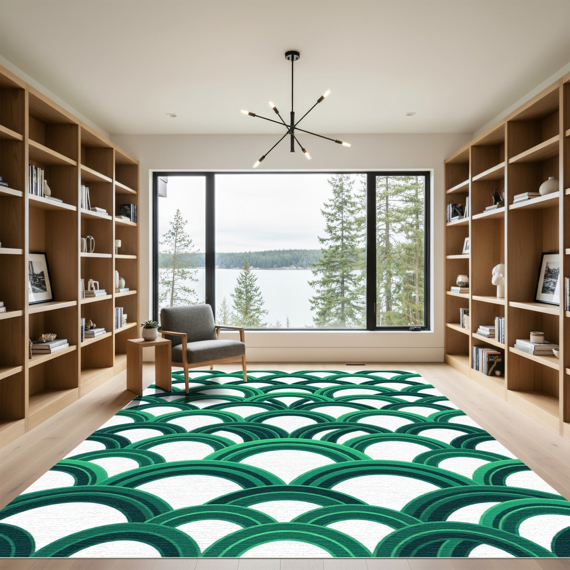 Modern Emerald Green Arched Scale Rug