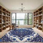 Elegant Cobalt Floral Bloom Medallion Rug