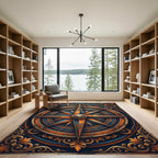 Vintage Copper Blue Compass Medallion Rug