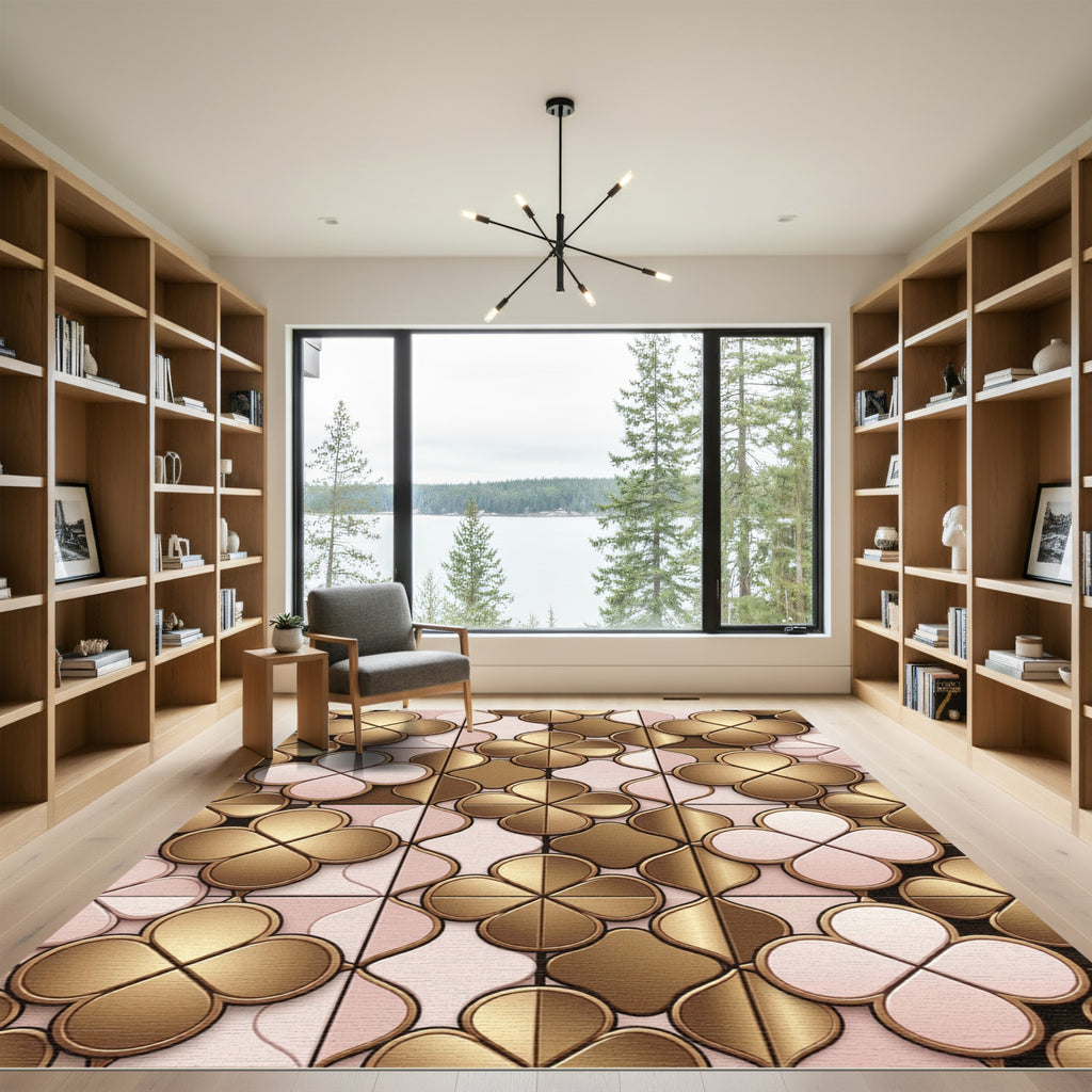 Gold and Blush Clover Tile Rug