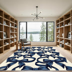 Elegant Navy Bow Ribbon Repeating Illustration Rug