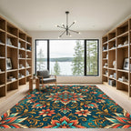 Vibrant Teal Floral Medallion Illustration Rug