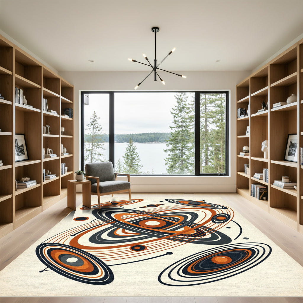 Mid-Century Modern Abstract Celestial Orbit Rug
