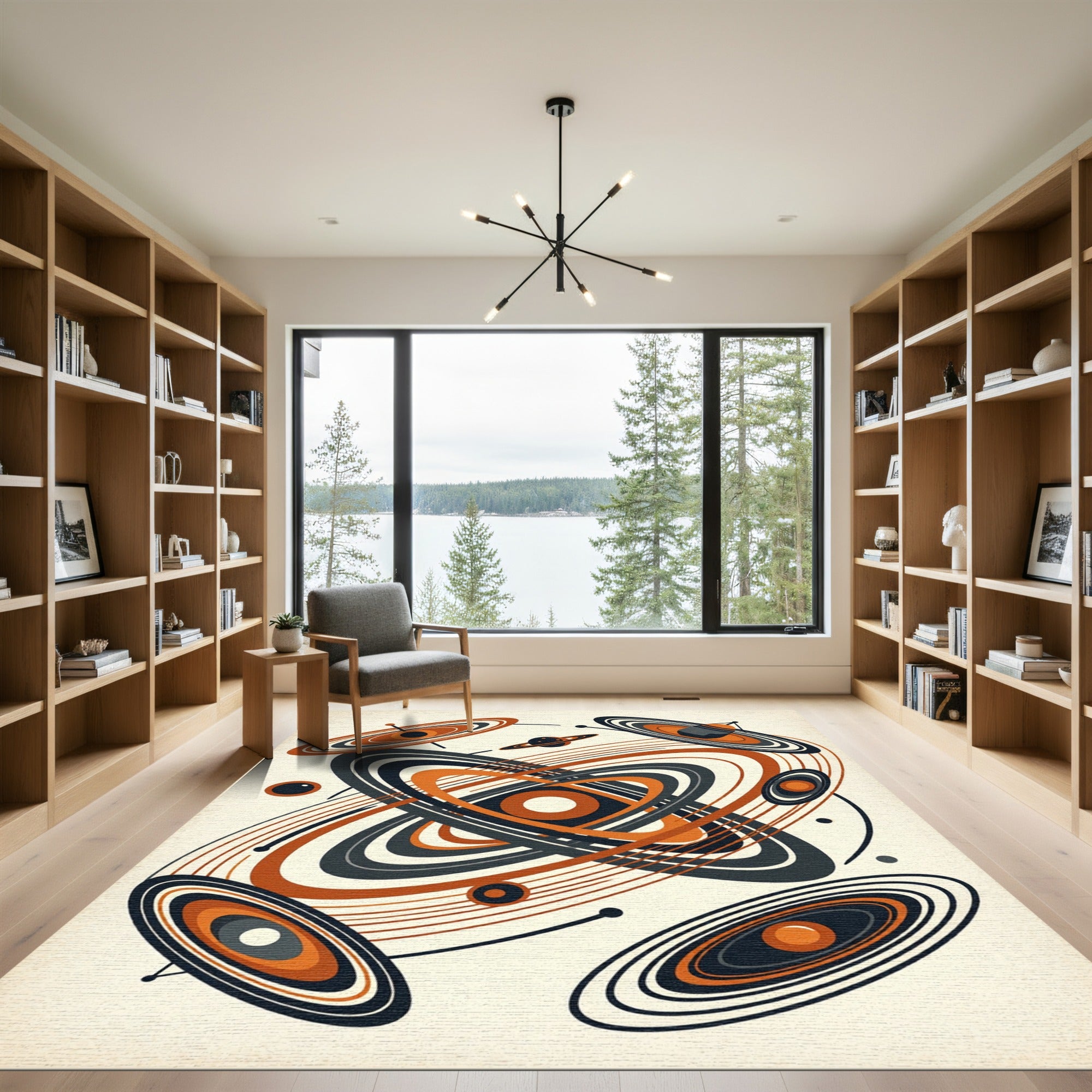 Mid-Century Modern Abstract Celestial Orbit Rug