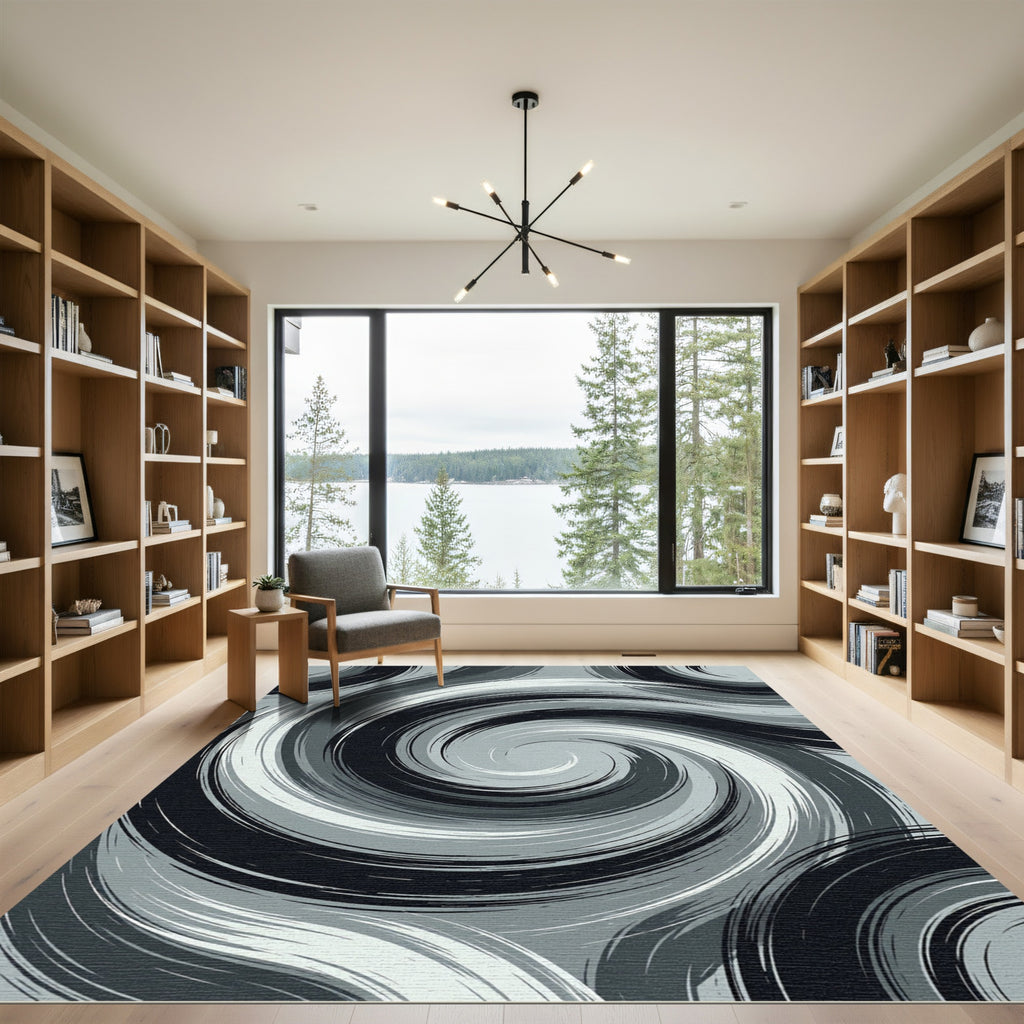 Monochromatic Swirl Brushstroke Rug
