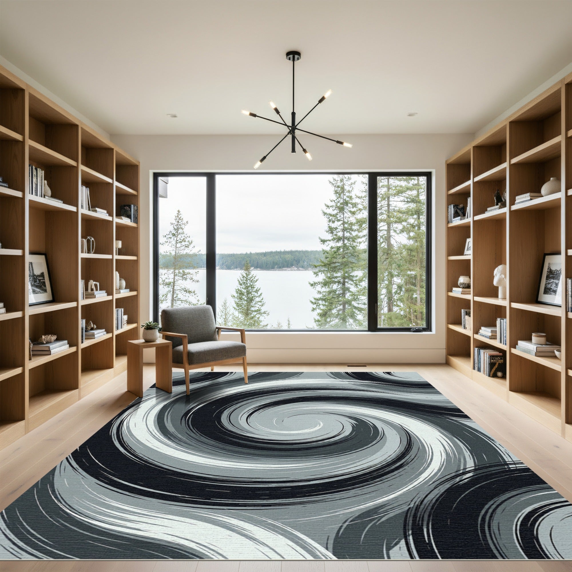 Monochromatic Swirl Brushstroke Rug