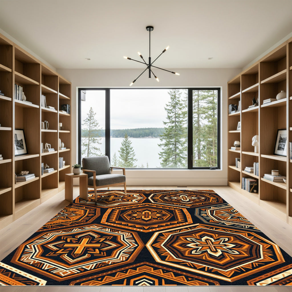 Geometric Amber Hexagon Cross Tile Rug