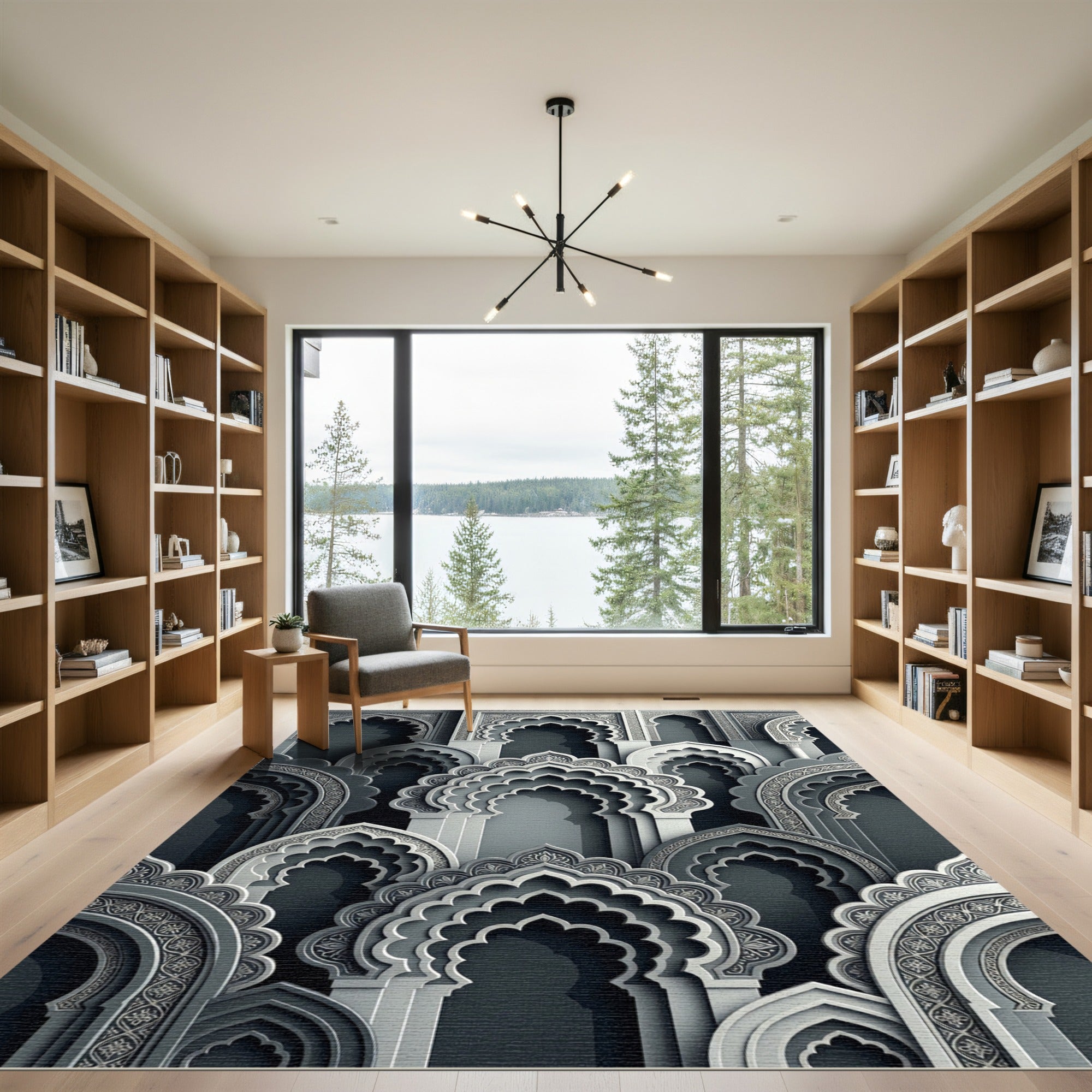 Monochromatic Intricate Arch Mandala Rug