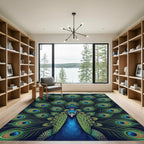 Elegant Teal Peacock Feather Symmetry Rug