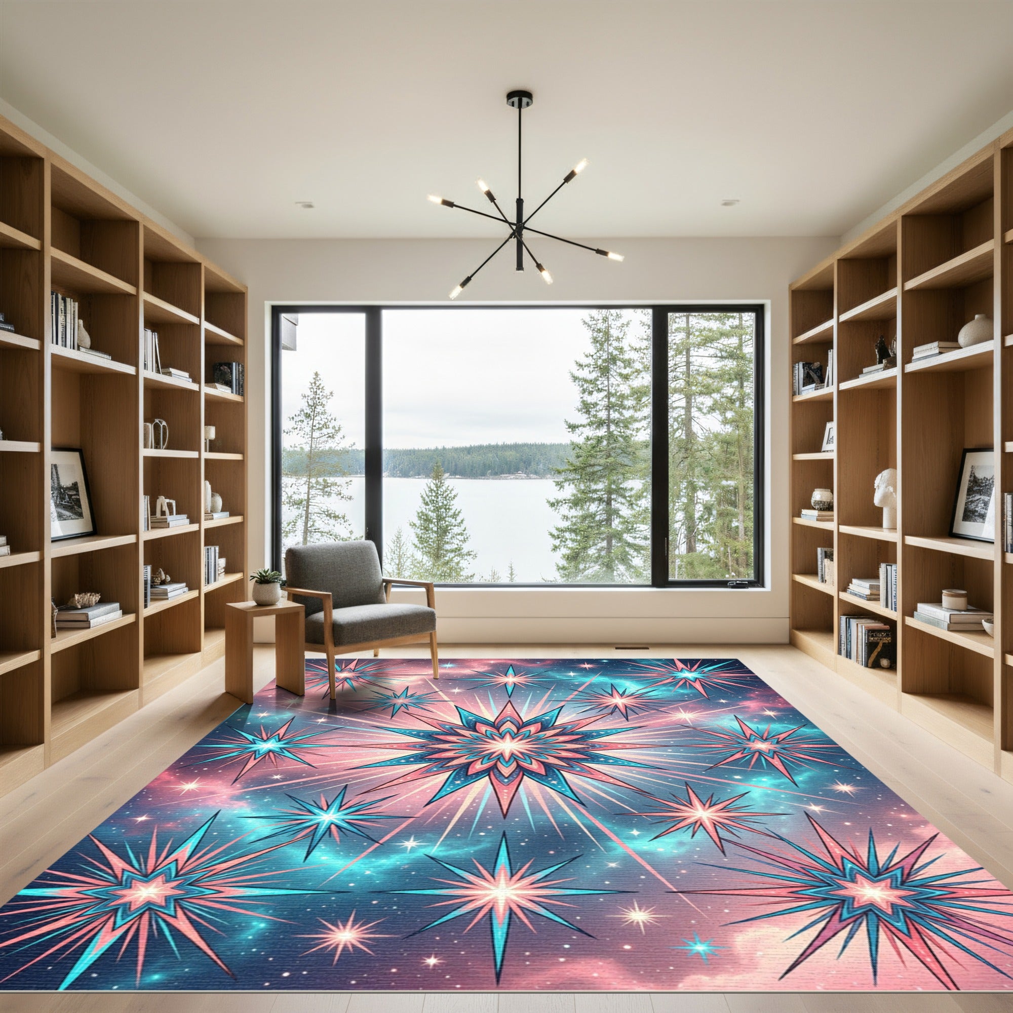 Celestial Pink and Teal Starburst Rug