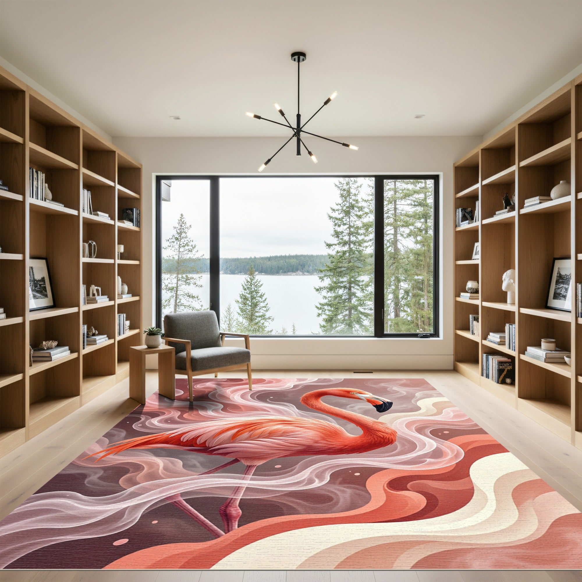 Coral Flamingo Swirl Abstract Rug